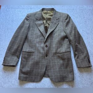 Vintage Sears Travelknit Sport Coat Blazer Brown Plaid Wool Mens Excellent Brown